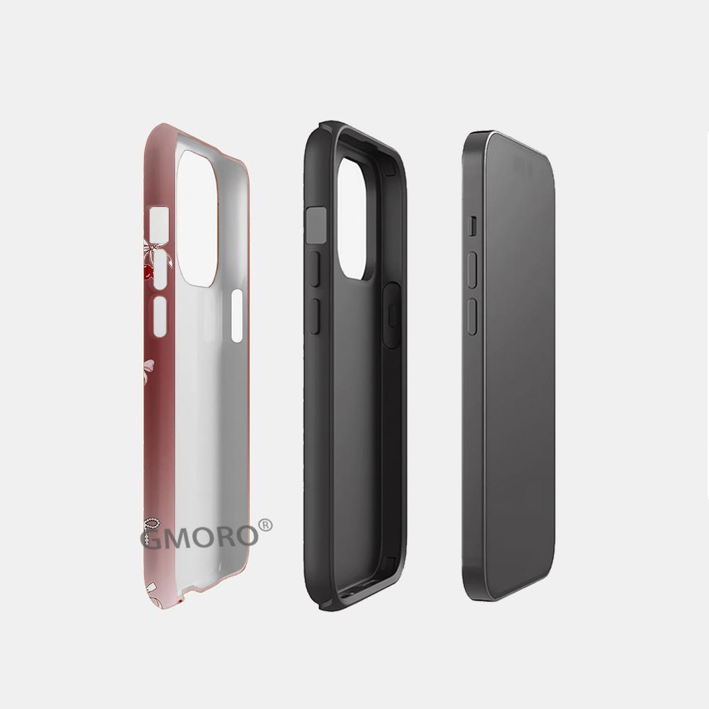 Burgundy gradual change cherry bow mobile phone case Apple 13 two-in-one film case iPhone17 magnetic protective case