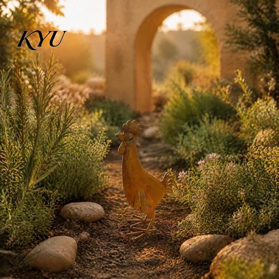 Decorative Hollow Wing Figurine Metal Rooster Statue, Rustic Distressed Iron Figurine, Farmhouse Weather Resistant Lawn Art Tabletop Outdoor Decor for