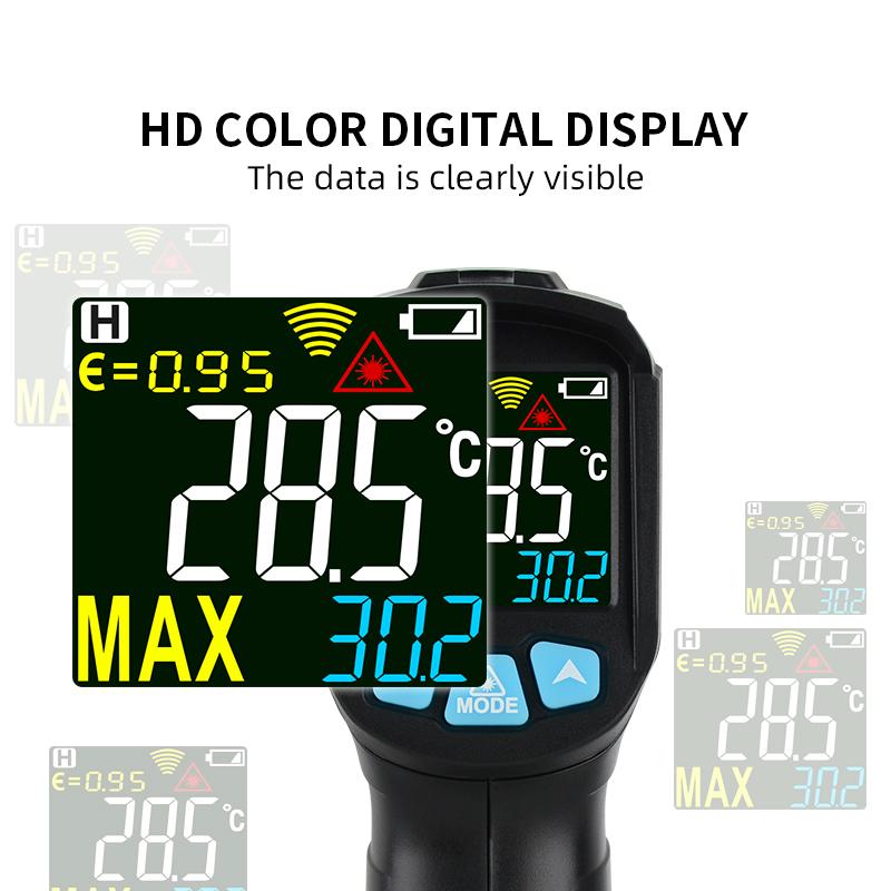 Digital Infrared Thermometer Non-contact Laser Thermometer Handheld High-precision Infrared Thermometer Imager LCD Light Alarms