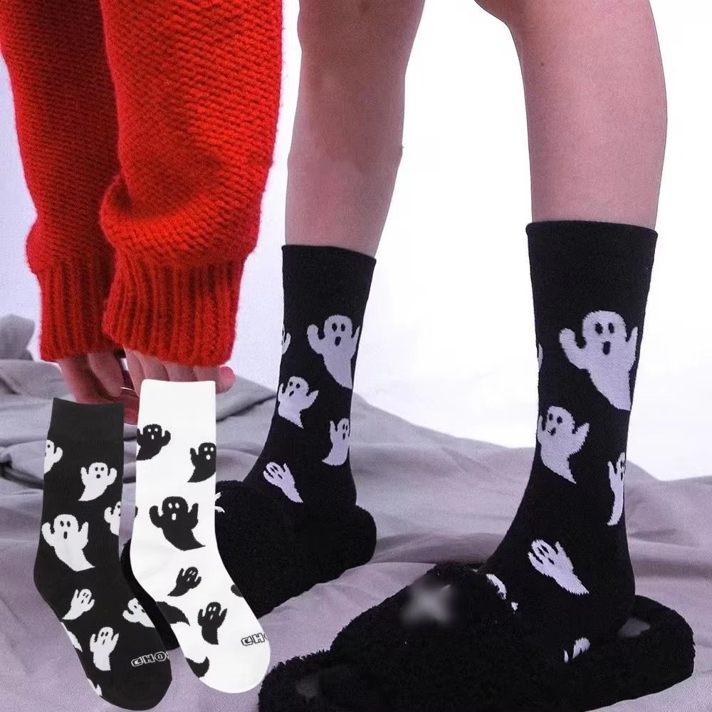 Funny Cosplay Middle Tube Socks Ghost Print Snow Boot Socks Trendy Couple Socks  Winter