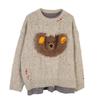 Korean Style Color Block Cartoon Patchwork Loose Long Sleeve Knit Sweater for Women