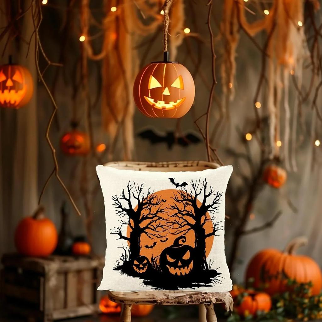1pc Weird Halloween Pillowcase Pumpkin Castle and Bat Design Soft and Comfortable Printed Pillowcase for Bedroom Sofa Window