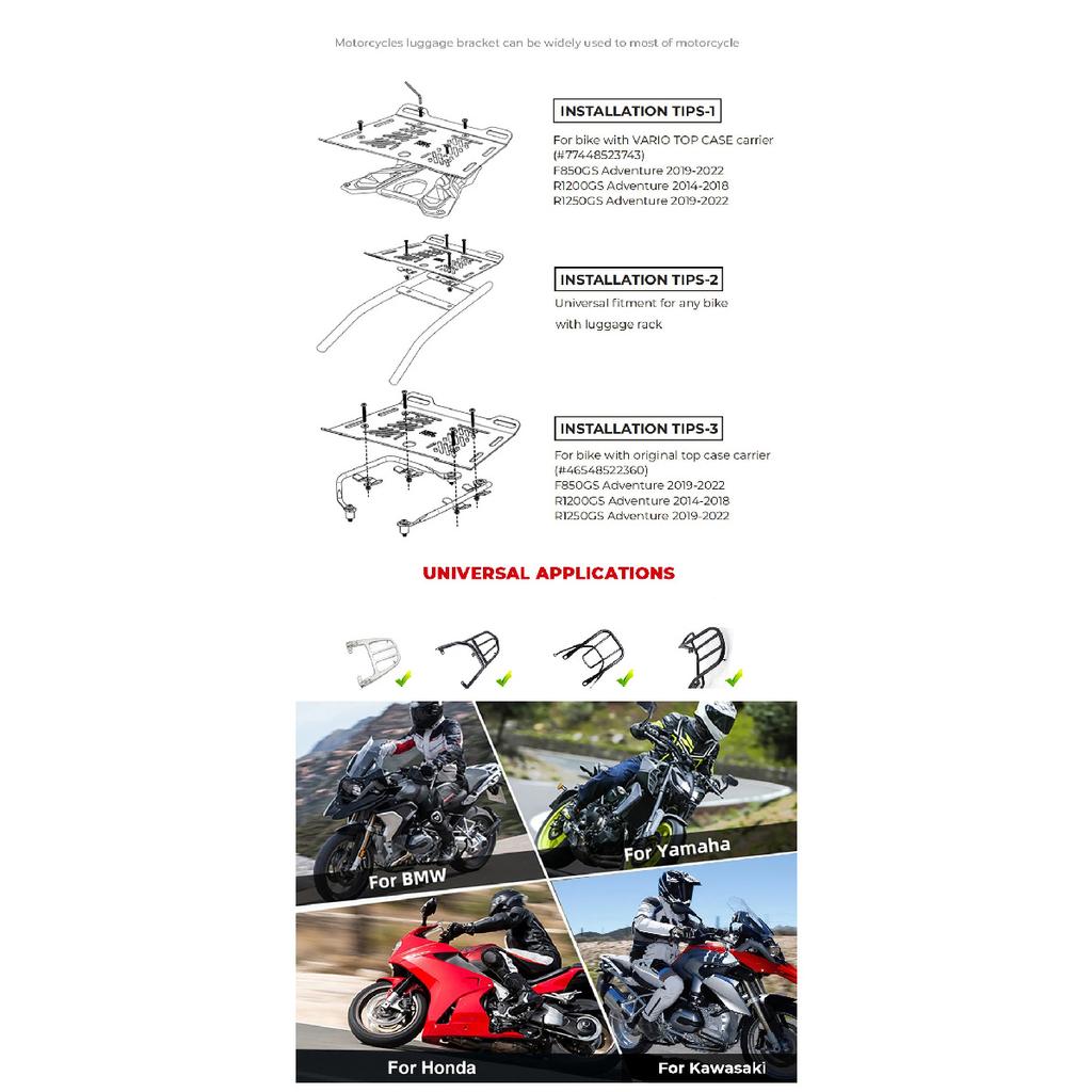Universal Rear Enlargement Rack Luggage Rails For BMW R1200GS 1200 GS R1250 GS R 1200GS LC GSA ADV Adventure F900XR F850GS F750