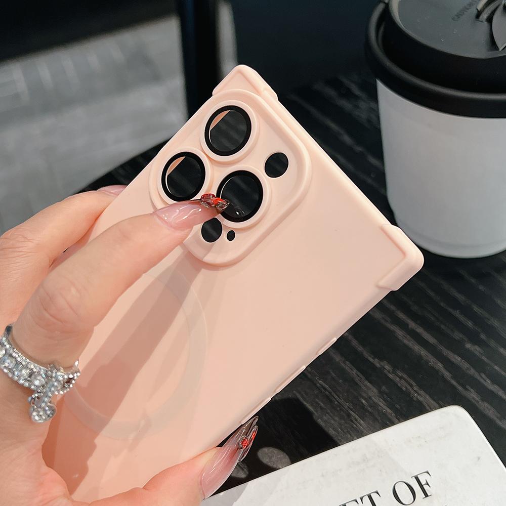 Solid Color Rectangle Shape Magnetic Shockproof Phone Case for For Iphone 13 14 1 16 17 Pro Max Wireless Charge For Cover