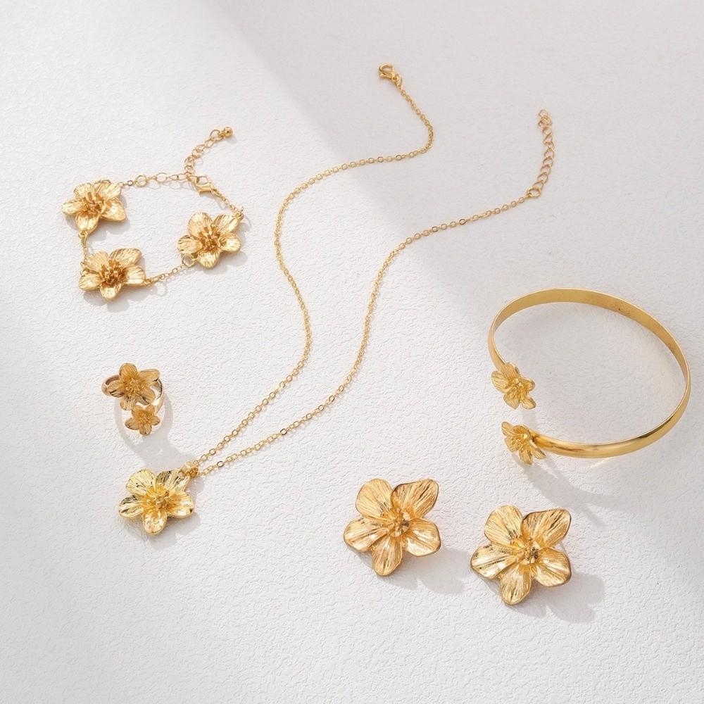 Zinc Zinc Alloy Necklace Earrings Bracelet Set Geometric Women Jewelry Suit Flower Jewelry Set  Wedding
