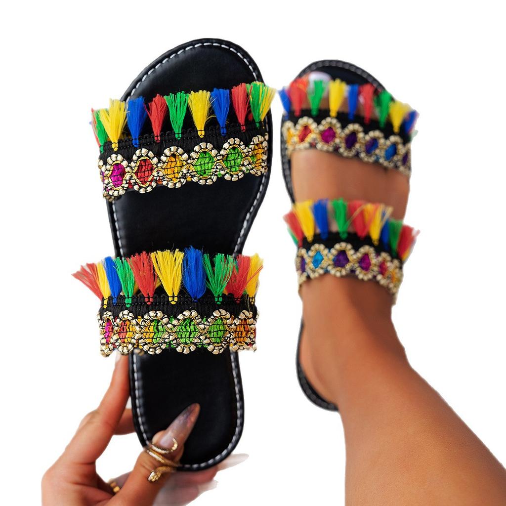 Fashion 2025 New Women Slippers Casual Comfortable Beach Slippers Bohemia Style Flat Shoes Ladies Outdoor Fashion Sandals Slides Women