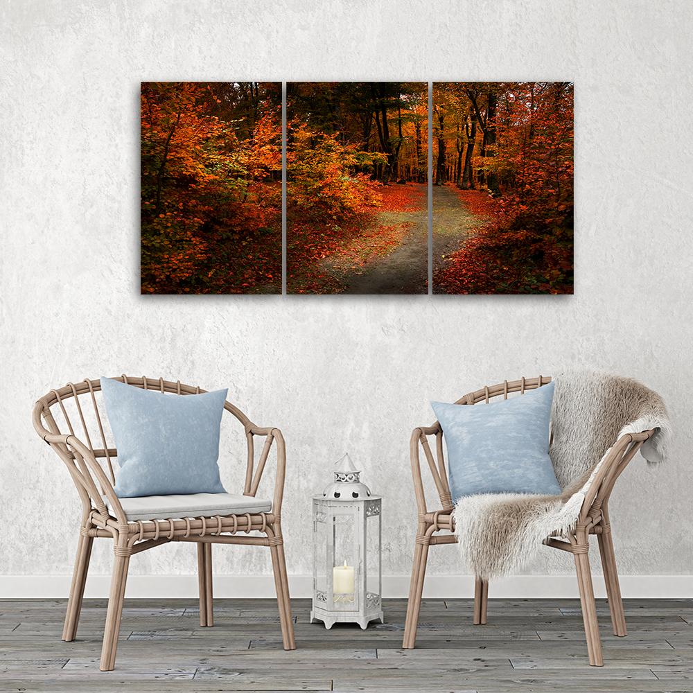 Three Piece Picture Canvas Print Forest Autumn Leaves Nature