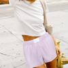 Women Striped Shorts, Elastic Waist Casual Shorts Summer Streetwear for Daily Date