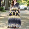 Women's Plus Size V-Neck Floral Long Dress – Short Sleeve Loose Fit Casual Dress with Pockets (Sizes XL-5XL)