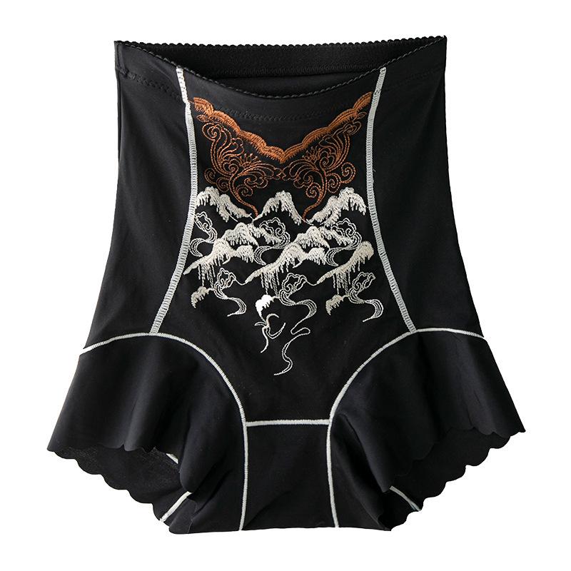 Benmingnian Chinese Embroidery High Waist Body Shaping Pants - Mulberry Silk Tummy Control and Hip Lifting Panties for Women.