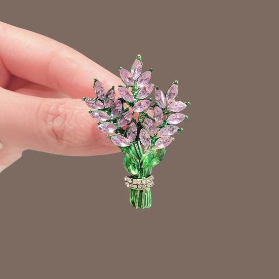 Women Brooch High-Gloss Rhinestone Inlay Sparkling Lavender Design Lapel Pin Non-Slip Buckle Scarf Badge Clothing Bags Accessories