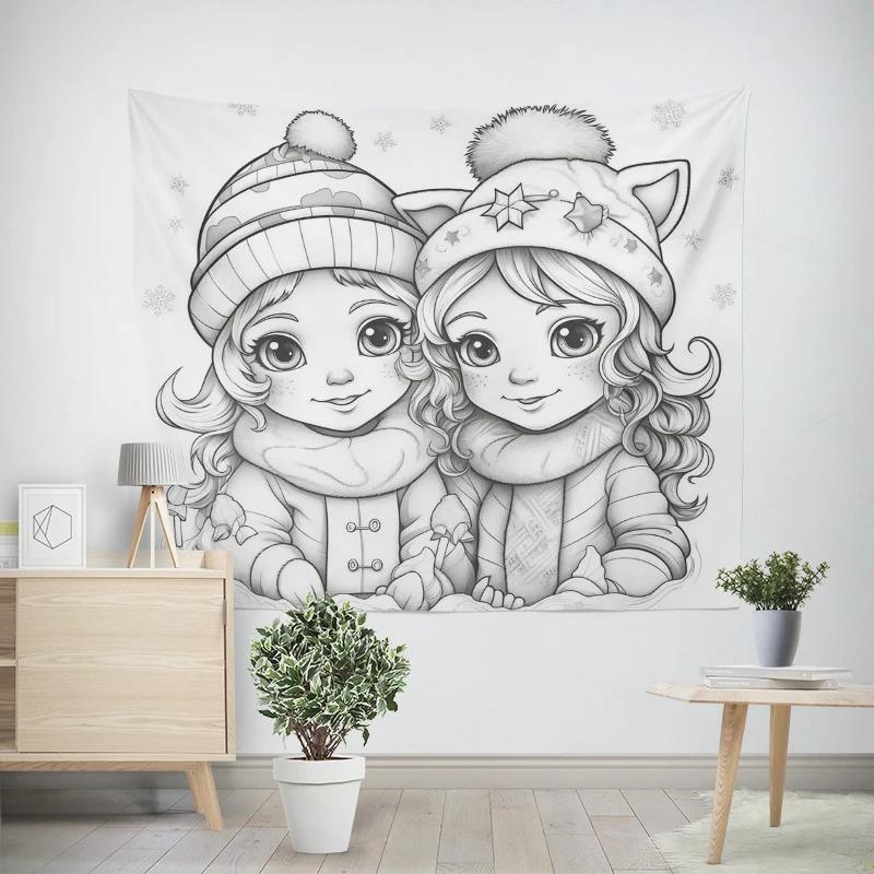 Christmas New Year Penguin Owl Pattern Living Room Bedroom Decorative Tapestry