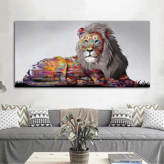 Modern Graffiti Animal Elephant Tiger Lion Canvas Painting Wall Art Picture Posters and Prints for Living Office Room Home Decor No Frame