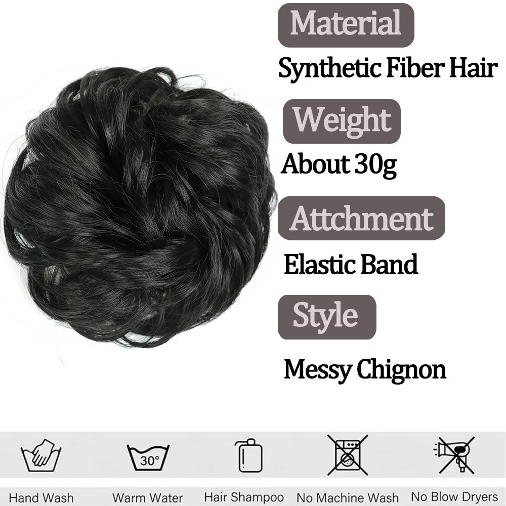 MERISIHAIR Messy Synthetic Chignon Donut Bun with Elastic Band for Women Wig Hair Extensions High Temperature Fiber