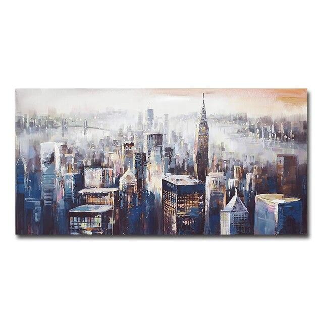 Modern City Building Poster Scenery Pictures for Home Abstract Oil Painting On Canvas Wall Art for Living Room Decoration No Frame