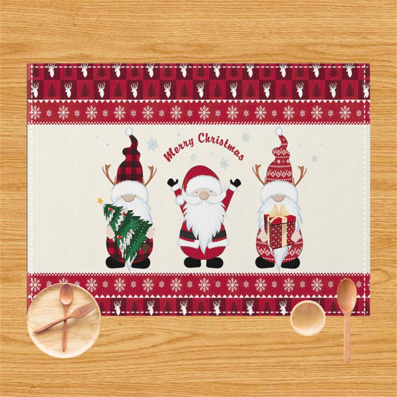 

42X32CM Christmas Kitchen Placemat Snowflake Letter Plaid Linen Dining Table Mats Western Coaster Elk Printed Table Place Mat 42x32CM