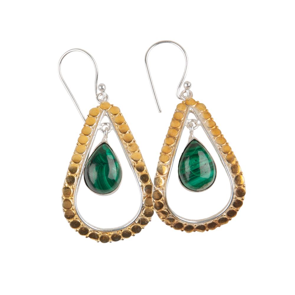 Rare Malachite Gemstone 925 Sterling Silver Jewelry Handmade Hook Earrings 2.27" EE-82-17