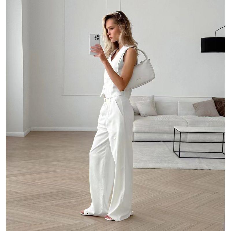 European and American Summer Fashion Sleeveless V-neck Vest Vest Trousers Set V-Neck Vest and Pants Set