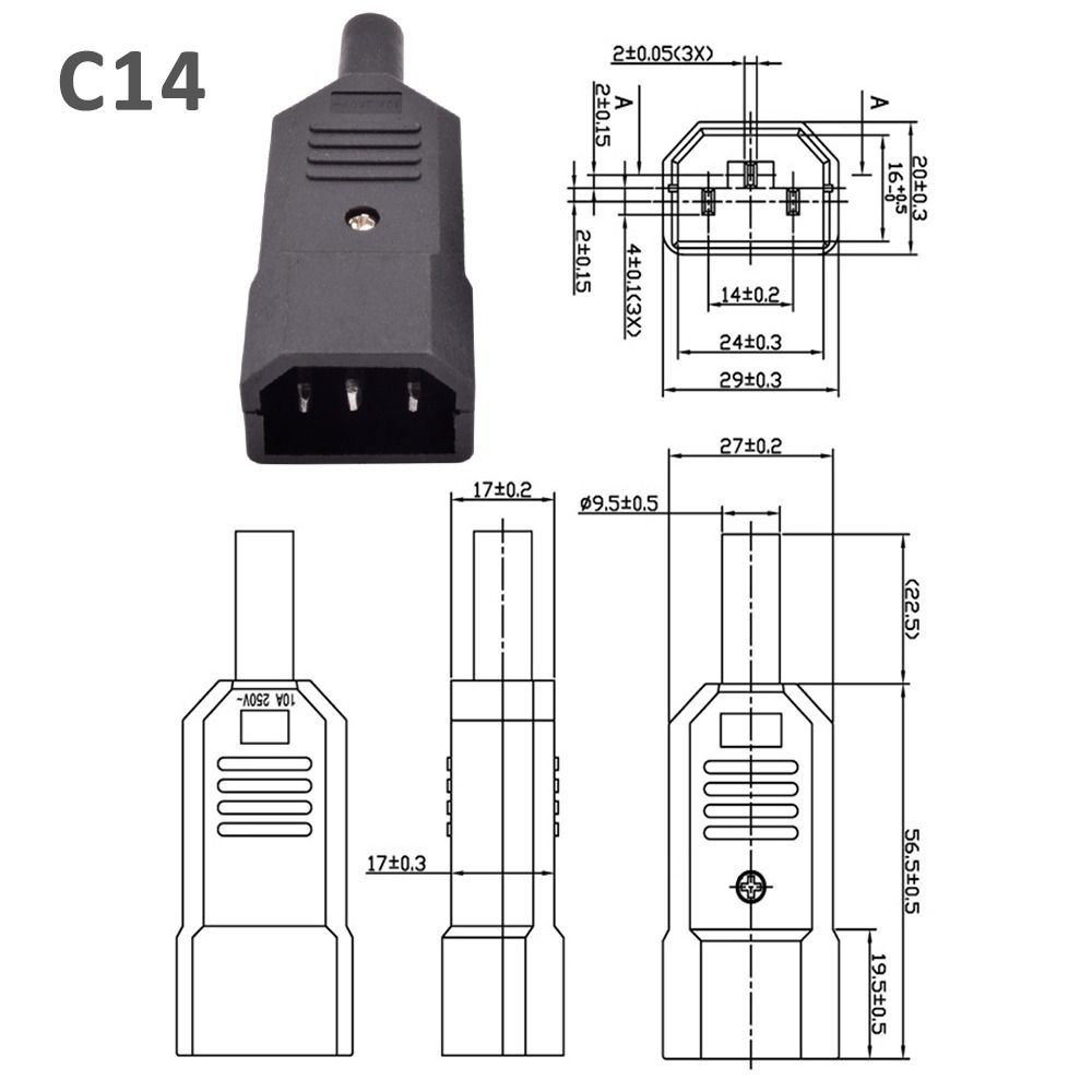 1 Pièce IEC 320 Câble Droit Prise AC Socket C13 C14 10A 250V Noir Recâblable Électrique 3 Broches Femelle Mâle Connecteur d'Alimentation