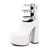 Gladiator Woman Platform Ankle Boots Triple Ankle Strap High Chunky Heel Fashion Red Patent Leather Punk Lady Zipper Short Boots