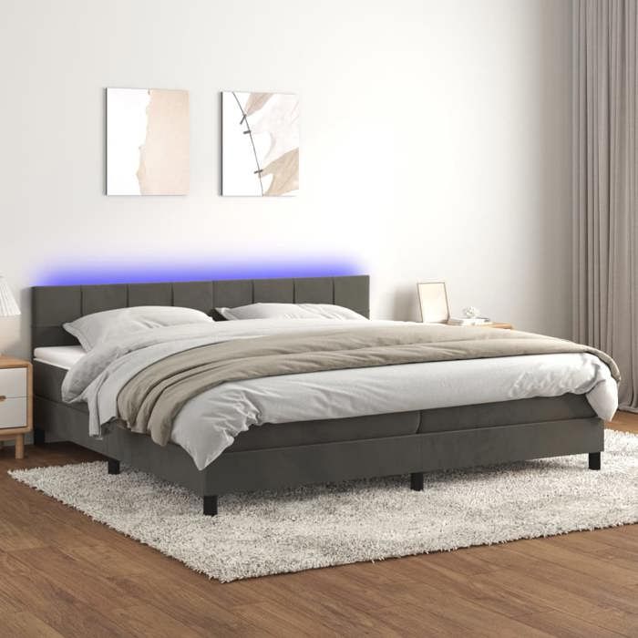 VidaXL Sommier à Lattes de Lit avec Matelas et LED, Lit Rembourré avec Tête de Lit, Lit Double, Lit Adulte de Chambre, 3134424
