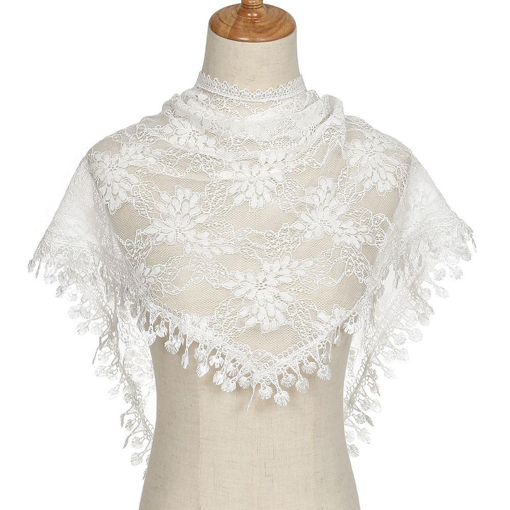 Casual Vintage Lace Flower Hair Scarf Shawl Thin Chic Style Bandanas for Women Cute Bohemian Triangle Head Scarf Pastoral Style