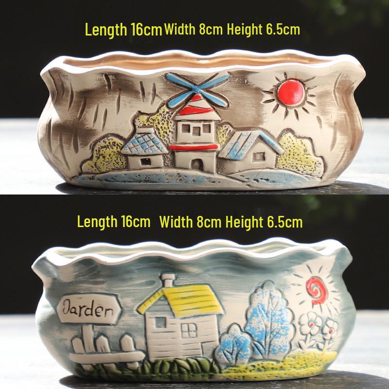 Cartoon Grobkeramik Großer Keramik Sukkulentenübertopf im Bilderbuchstil