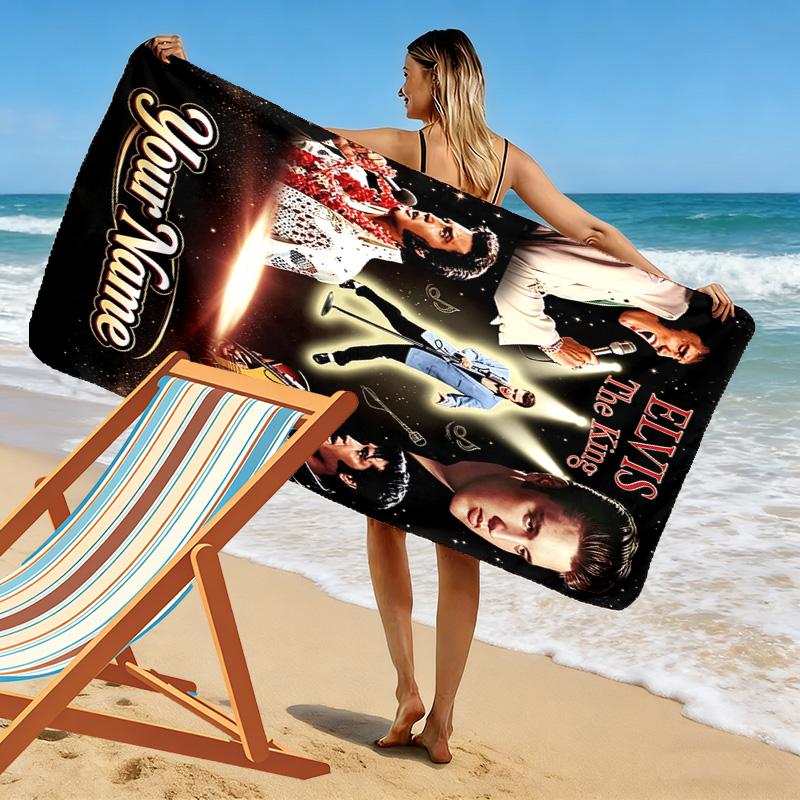 Name Custom Elvis Poster Print Beach Towel, Large Soft Quick Dry Towel for Beach Camping Swimming