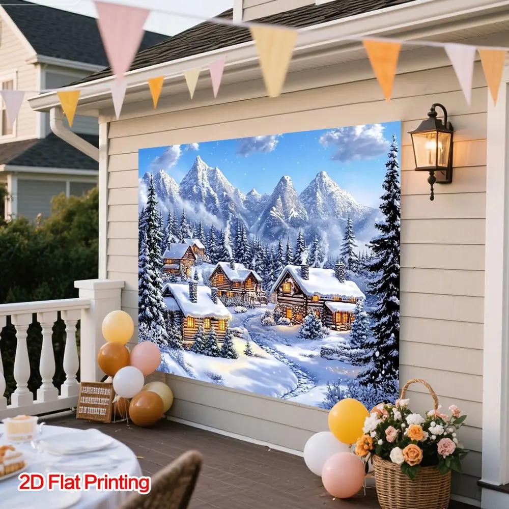 One 2D flat-printed winter wonderland cabin scene background fabric made of polyester fabric is very suitable for home use.ZL