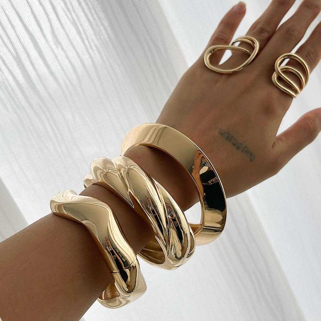 Jewelry, Simple Threaded Mirror Metal Wind Bracelet, Simple Heavy Industry Smooth Corrugated Stacked Jewelry