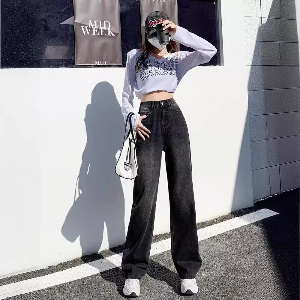 

Women s Retro High Waist Wide Leg Jeans - Long, Loose Fit Medium чёрный