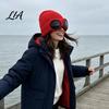 Cold Protection Knit Cap Knitted Hat with Goggles, Unisex Winter Hat, Fleece Lined, Windproof Soft Acrylic Warm Skull for Outdoor Cycling Skiing