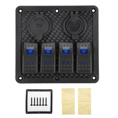 12V 24V Panel s 4 kolébkovými spínači IP65 Vodotěsný se zásuvkou zapalovače 2 USB pro auto loď