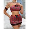 Sexy plaid maid outfit European and American college style tube top skirt suit uniform seduction lingerie