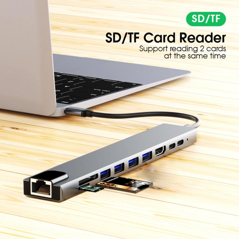 10v 1 USB C Hub adaptér, s Ethernetem kompatibilní s Hdmi 4k 100w napájení 4 porty USB-a