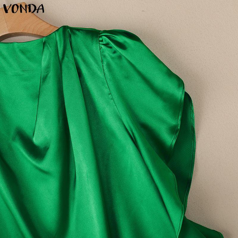 VONDA Women Elegant Short Sleeve Casual Twisted Satin Tops T-shirts