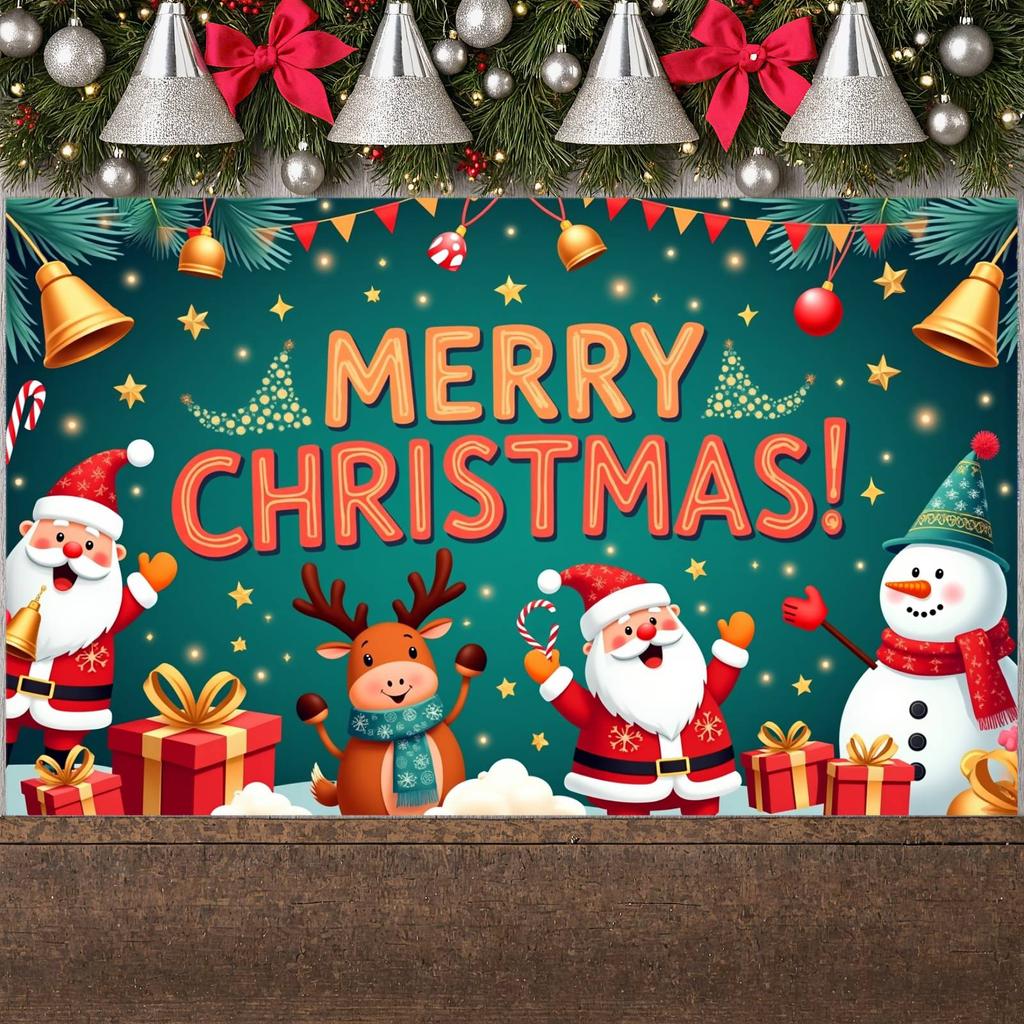 Merry Christmas Banner Colorful Santa Claus Reindeer Christmas Theme Party Decor Backdrop Xmas New Year Photography Background