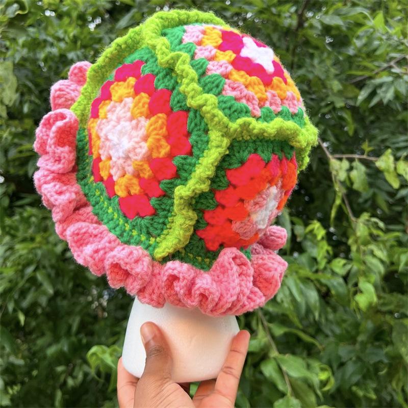 New Handmade Crocheted Color-blocked Jellyfish Hat, Fashionable and Personalized Adult Hat