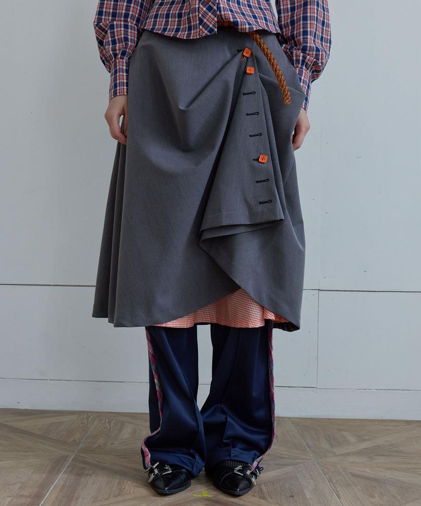 Heretic Button Long Flared Skirt / Charcoal