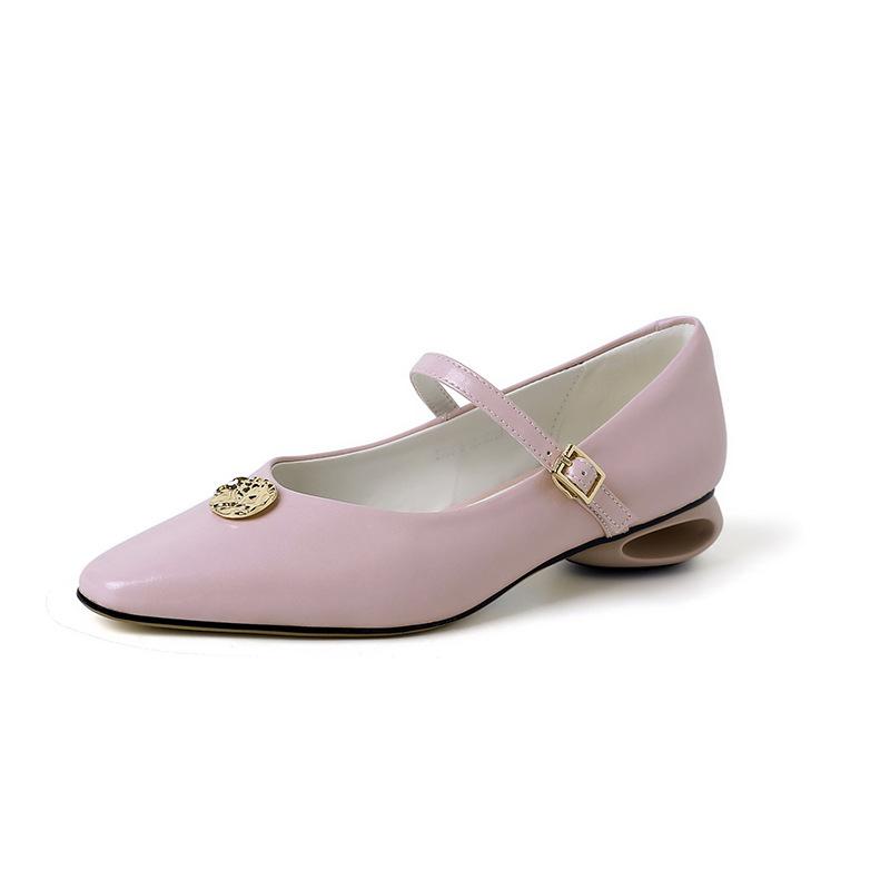 Lady Fan Xiaofangtou one-word buckle Mary Jane shoes 2025 spring and summer new low-heeled leather women's shoes