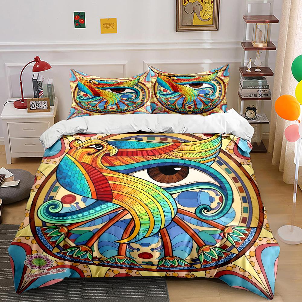 Colorful phoenix and eye design Bedding Set for Kids Luxury Gift 3pcs Digital Print Comforter Set Soft Comfortable Breathable