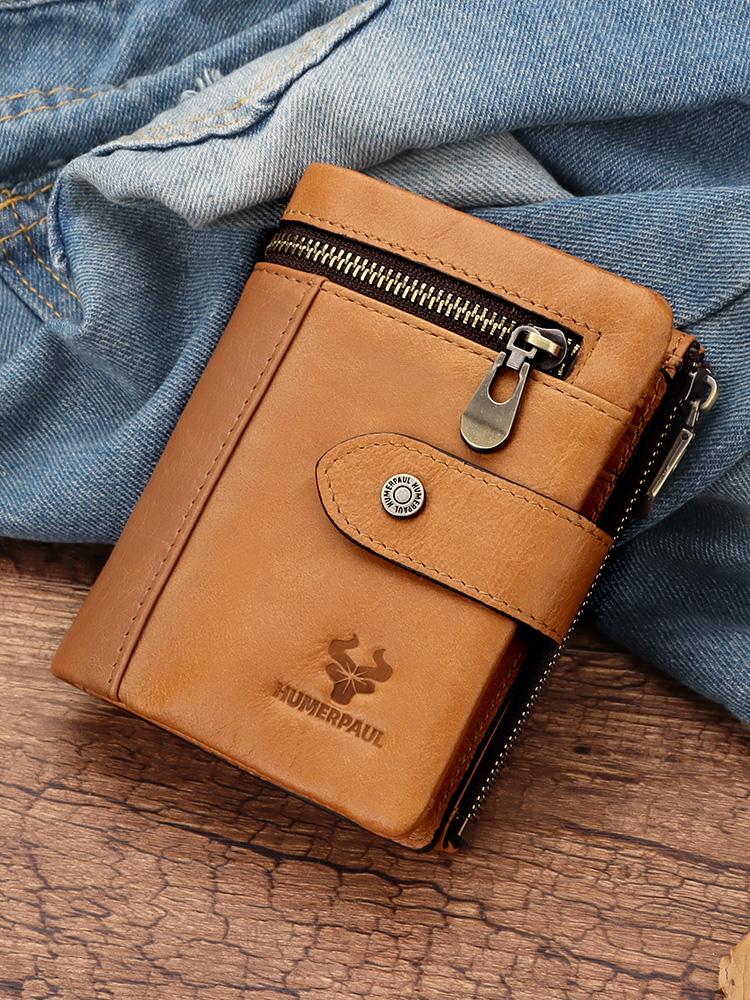 Humerpaul Portfel męski z prawdziwej skóry. Skórzana portmonetka na monety z wieloma kartami Rfid