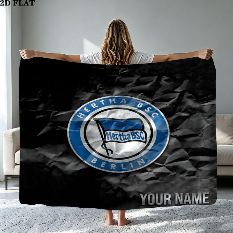 1PC Hertha BSC Custom Name Patterned Flannel Blanket Suitable For All Seasons for Home Decor Warmth and Comfort Gifts Holiday Present