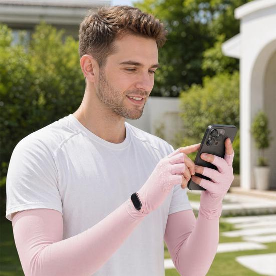 Men Sun Protection Gloves, Open Finger Driving Gloves, Anti-slip Palm, Cooling UV Protection Gloves for Summer Cycling Hiking