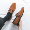 Fashion British Style Men's Comfortable Soft Soled Pointed Loafers Spring Brand Men's Side Button Cow Suede Breathable Flat Bean Shoes
