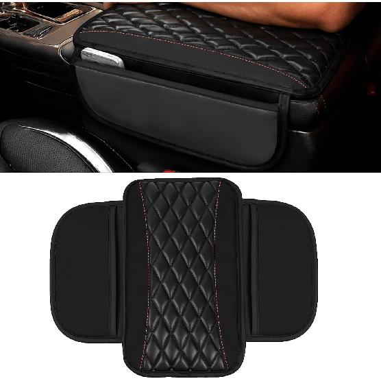 Leather Car Center Console Cover, Microfiber Leather Vehicle Armrest Protector Cushion with 2 Storage Bags, Universal Cars Armrest Cushion for SUV,