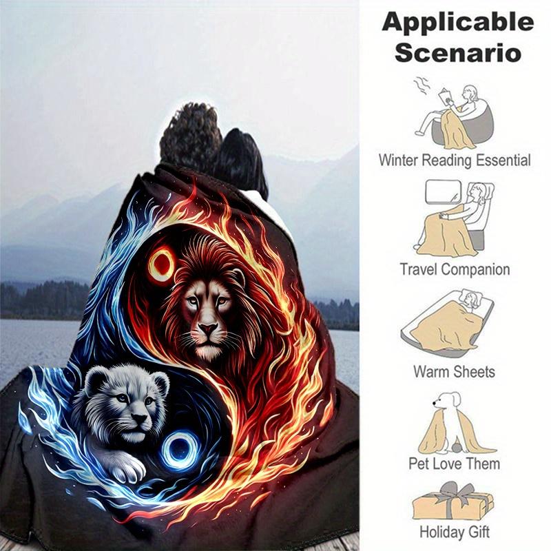 1pc Yin Yang Lions Blanket, Soft Warm Throw for Home Decor, Gift Idea, Living Room, Travel, Camping, Car Blankets