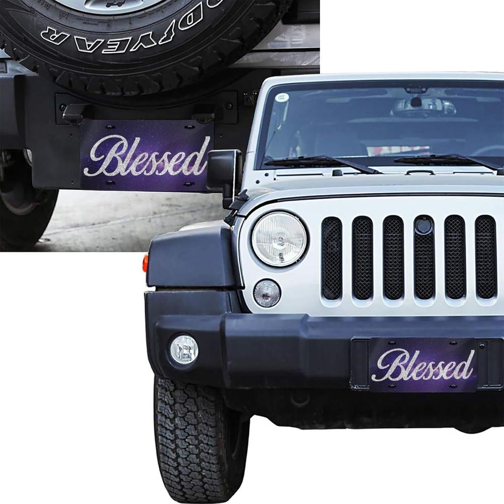 Galaxy Blessed Front License Plate for Women Car Vanity Plates Decorative Aluminum Metal Cute Novelty License Plate Cover for Men 6x12 Inch (4 Holes)