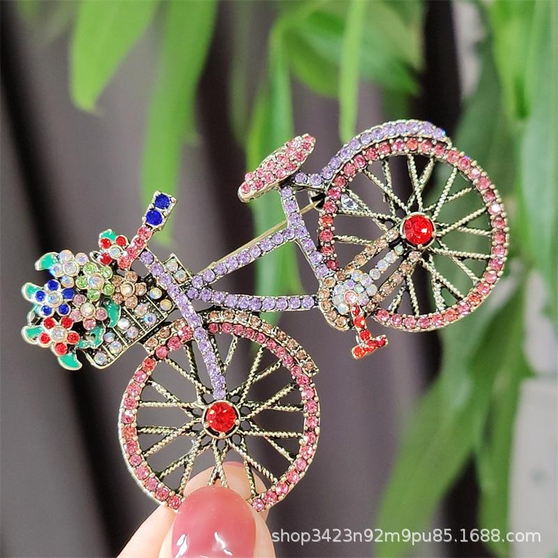 Wuli&baby Shining Bicycle Brooches For Women Unisex 2- Beautiful Taking Flowers Bike Brooch Pins Gifts