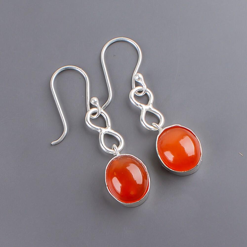 Natural Carnelian Gemstone 925 Sterling Silver Jewelry Handmade Earrings 1.60" EE-12-31